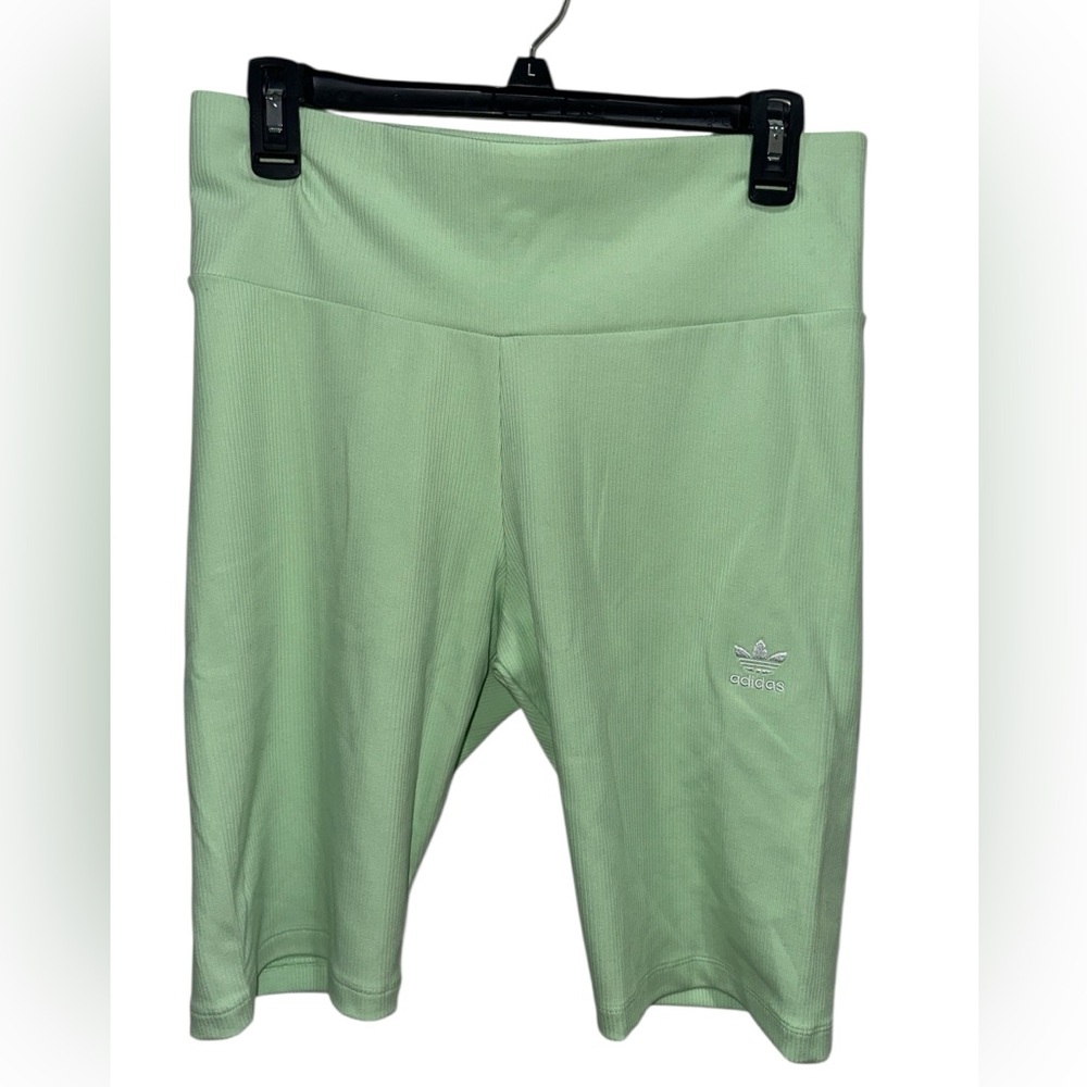 Adidas Ribbed Mint Green Bike Shorts with Elastic Waistband